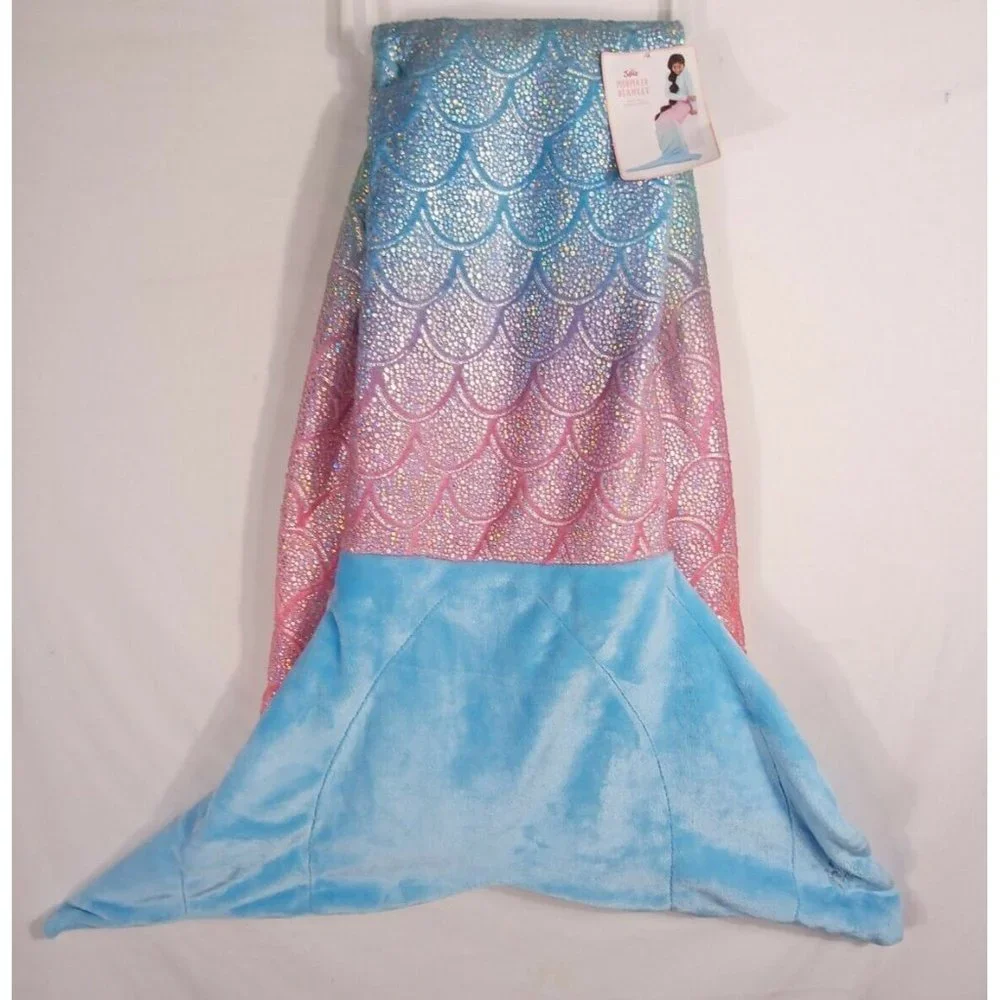 Justice Girls Wearable Mermaid Tail Blanket Rainbow Ombre Shimmery Soft NEW NWT